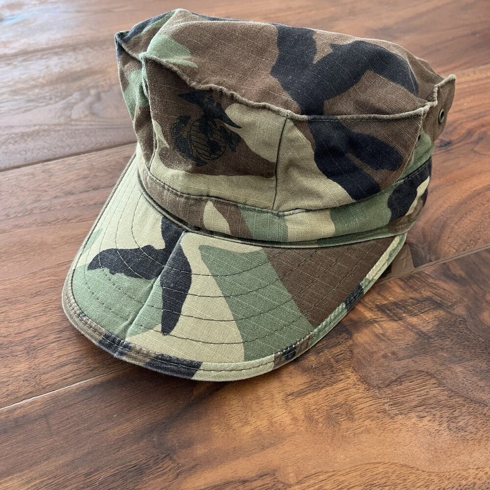 USGI Utility Cap Woodland Camo with USMC Logo Small